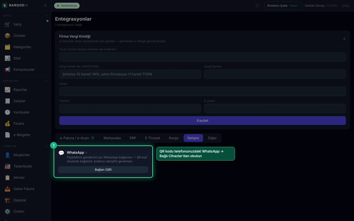 WhatsApp entegrasyon kartı